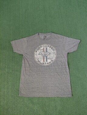 Ford Classic Mustang Car Logo Gray T Shirt Sz Large